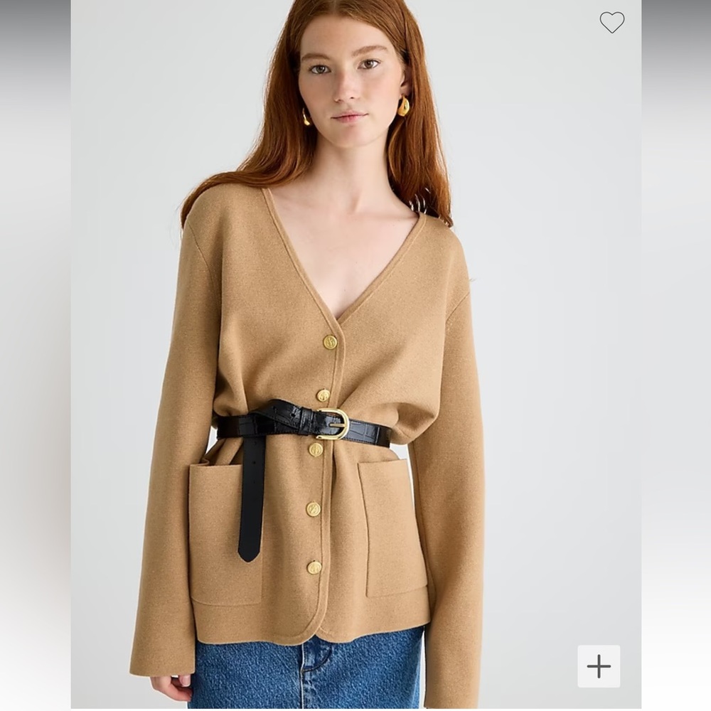 NWOT JCrew Giselle V-neck sweater-blazer. Khaki size small with gold buttons.